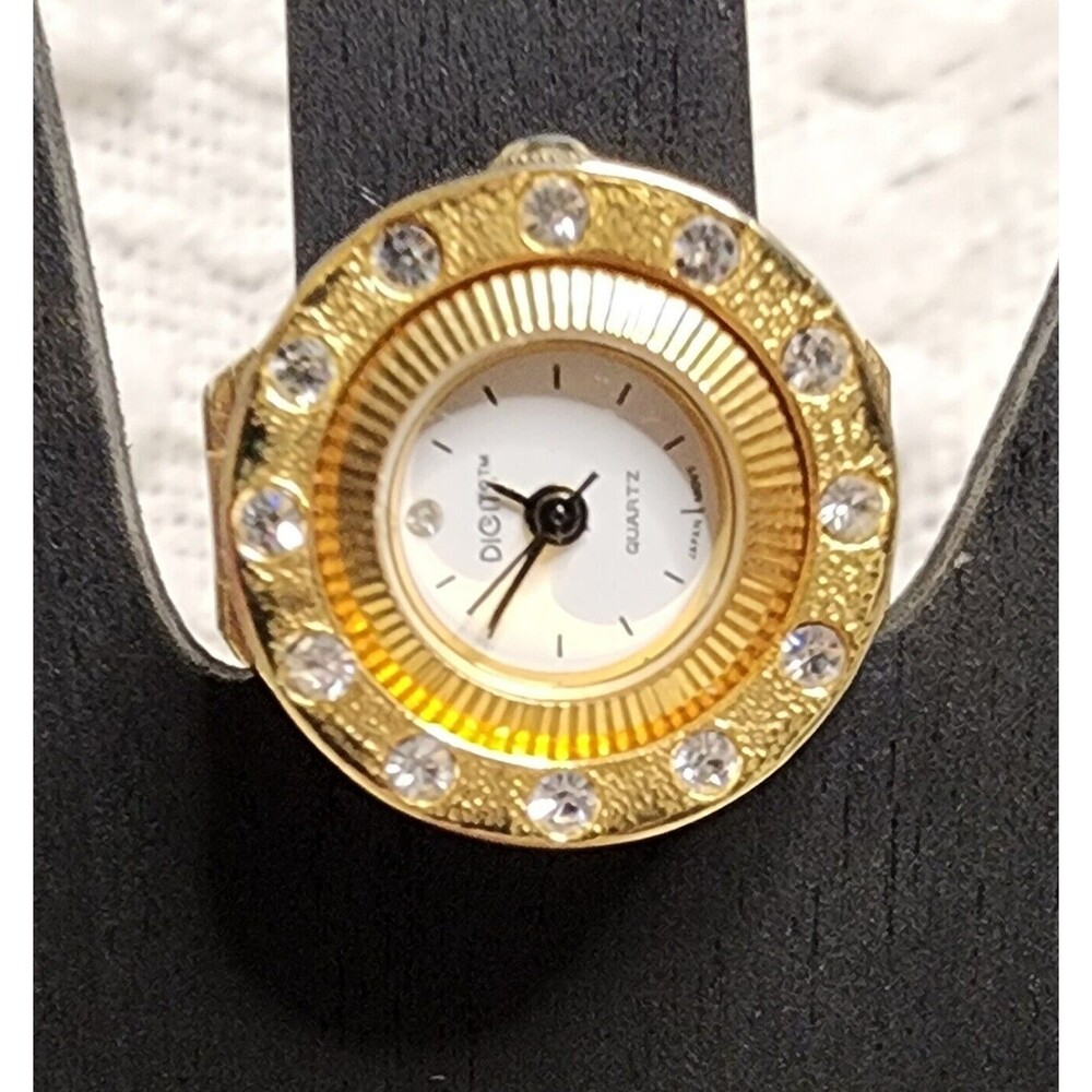 Vintage 80s Beauty DIGITS GoldTone BONETTO Crystal Pave Halo WATCH RING Rare EuC - Picture 3 of 8
